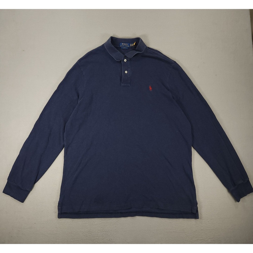Polo Ralph Lauren Long Sleeve Polo Shirt Blue Classic Fit Men's XL Rugby